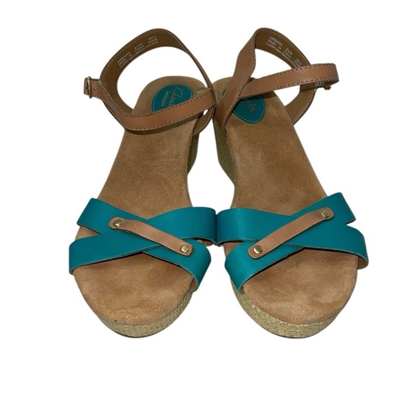Clarks Artisan Shoes - Clarks Artisan Women's Shoes Size 8.5M Turquoise/Brown Leather Wedge Platform
